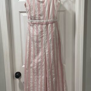 Lumiere Pink White Striped Jumpsuit Women M Wide Leg Tie Back Resort Beach